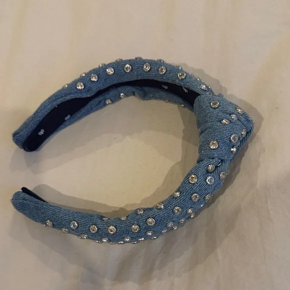 Lele Sadoughi Denim Embellished Headband Lele Sadoughi Embellished Knotted Denim Headband | Neiman Marcus main image 4